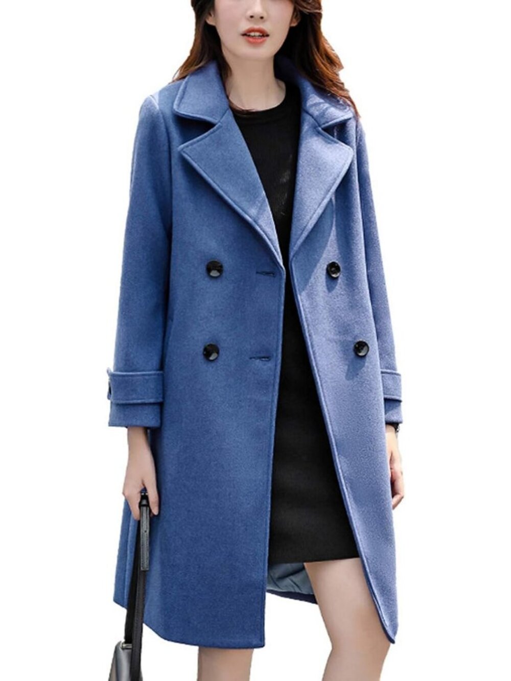 Elegant Double Breasted Mid-Length Wool Pea Coat for Women - Essential Outerwear